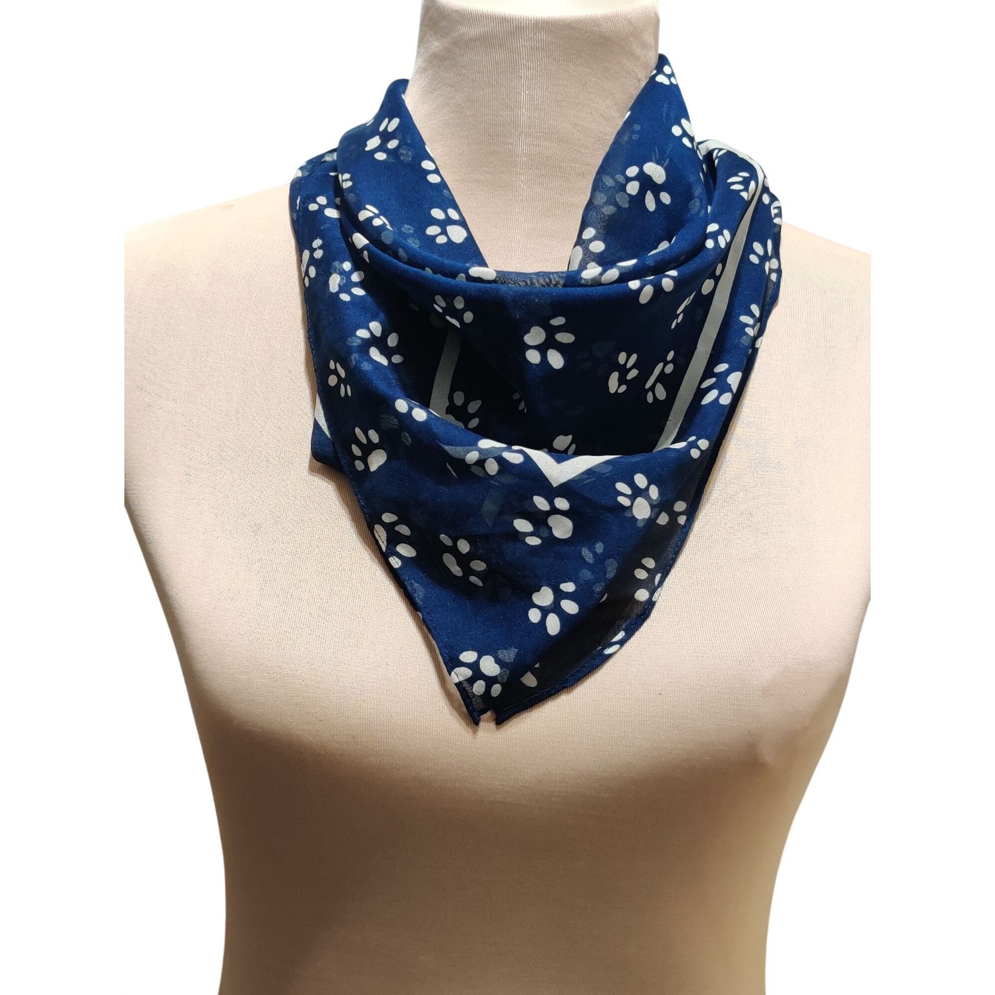 Vintage Womens Scarf Blue Paw Print Vintage Square Lightweight Novel Size ONE SIZE - 3 Thumbnail