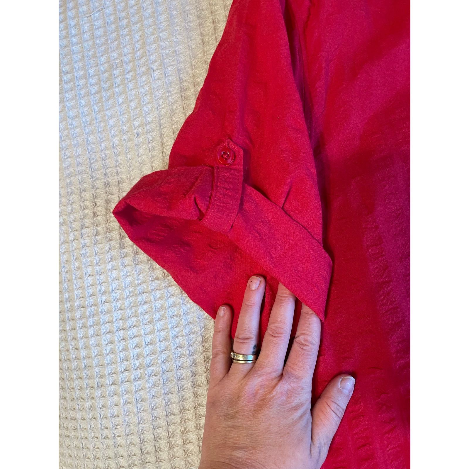 Other Woman Within Cotton Red Textured Roll Tab Button Up Top Lg Size XXL / US 16-18 / IT 52-54 - 6 Thumbnail