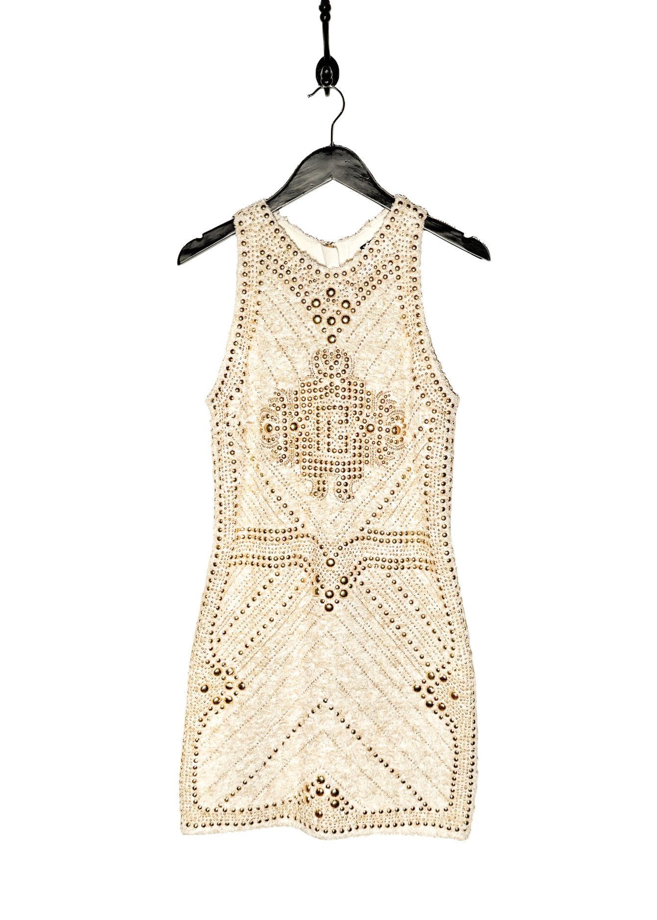 Balmain Balmain Ivory Gold Studded Embellished Tweed Dress Size XXL / US 16-18 / IT 52-54 - 1 Thumbnail