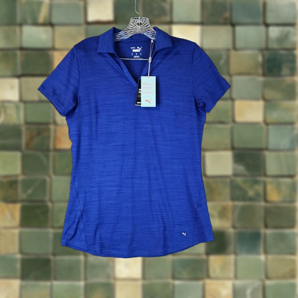 Puma VINTAGE PUMA Women's Polo Top Activewear V-Neck Dry Cell Blue Size Small Women Size S / US 4 / IT 40 - 1 Thumbnail