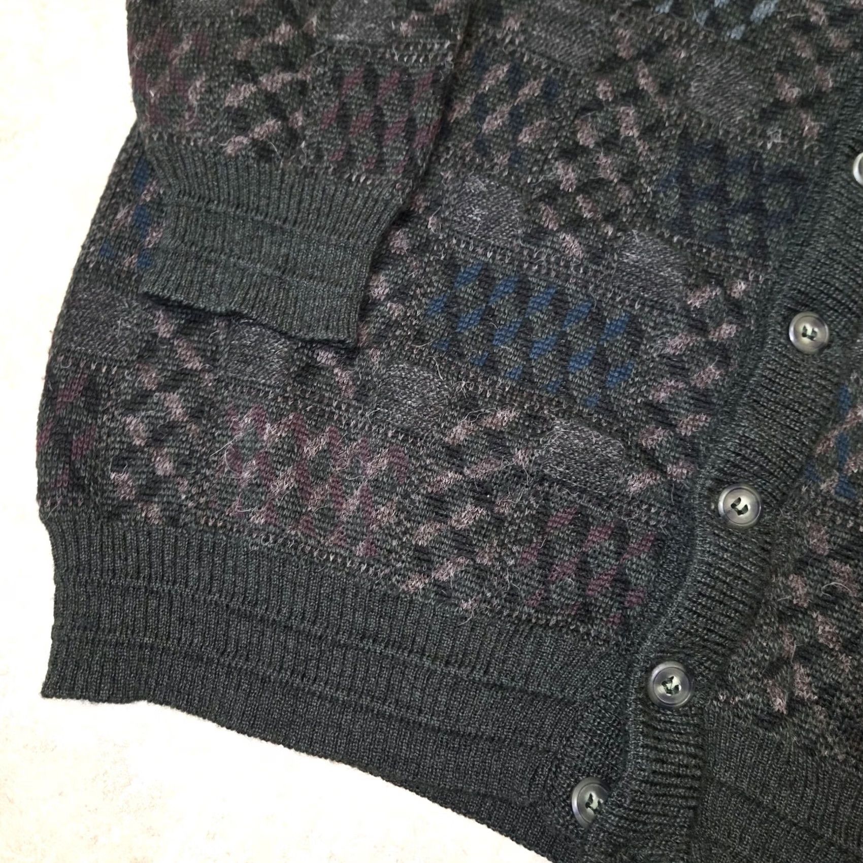 Hombre Cardigan Mens 1XL Green Wool Blend Knit Geometric Sweater V-Neck Classic, Men's — image 2 of 6