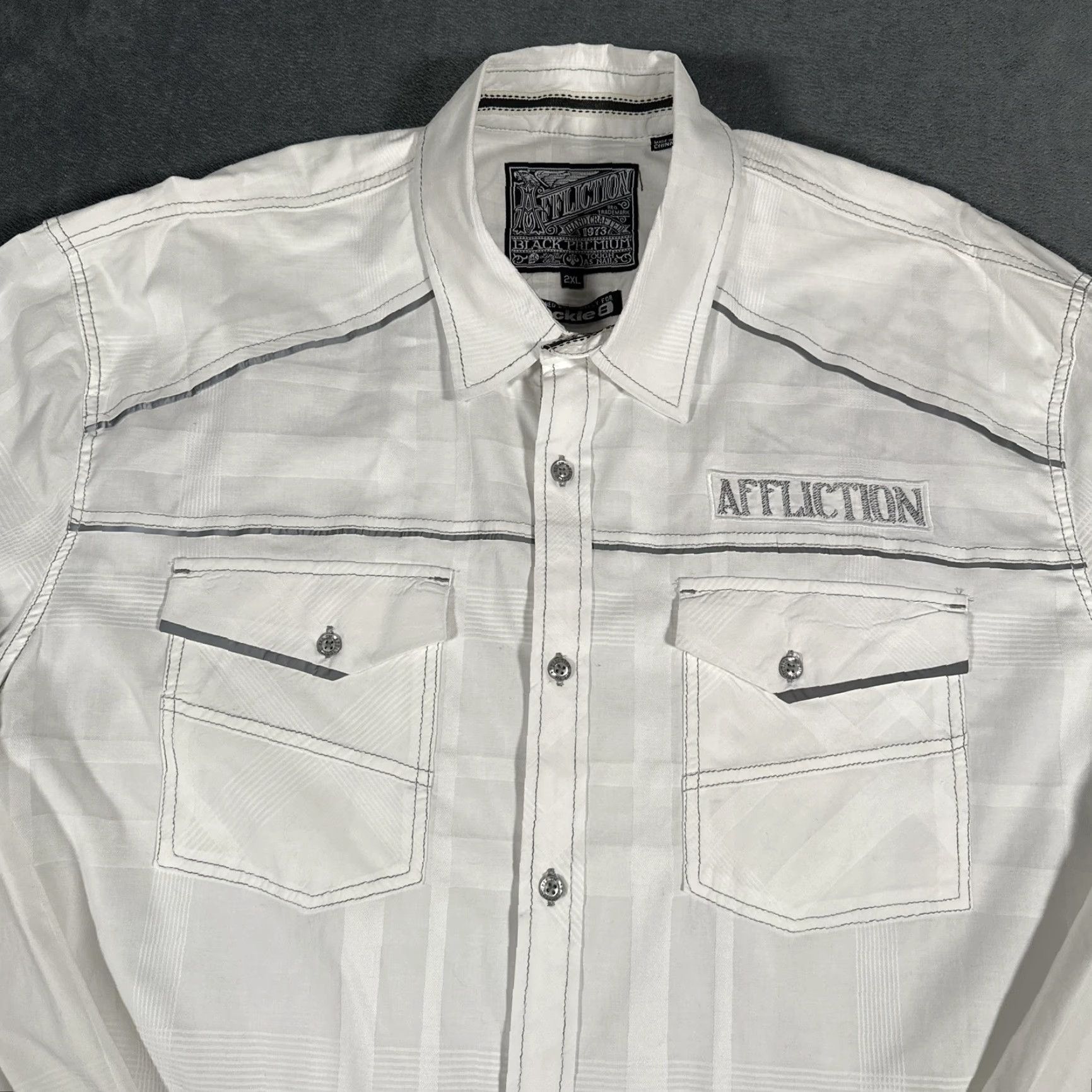 Affliction Affliction Shirt 2XL White Long Sleeve Western Buckle Exclusive Reflective Mens Size US XXL / EU 58 / 5 - 3 Thumbnail