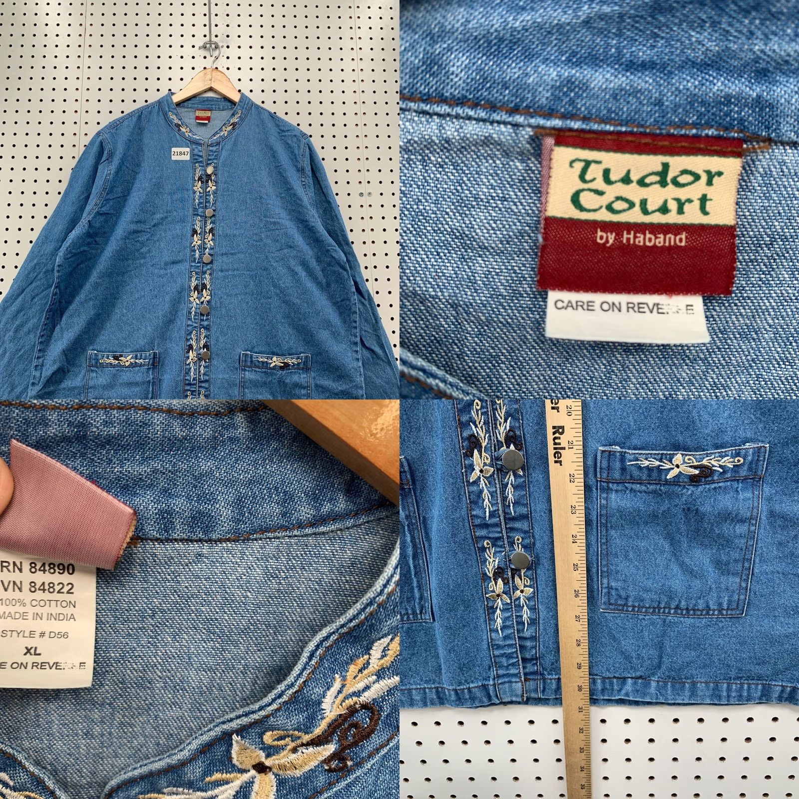 Haband Haband Tudor Court Denim Button Jacket Womens XL Long Sleeve Embroidered Floral Blue Denim Jacket Size XL / US 12-14 / IT 48-50 - 8 Thumbnail