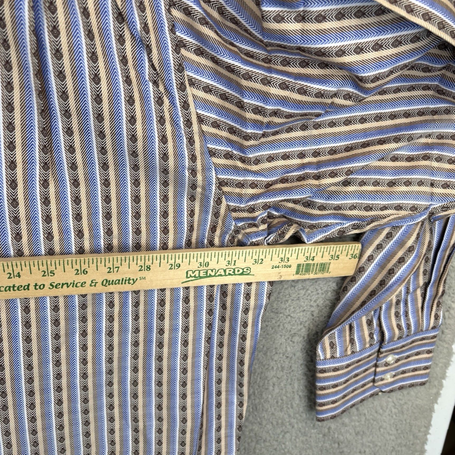Vintage Inserch Button-Up Shirt Mens 5XL Blue Tan Stripe Jacquard 100% Cotton Casual Shirt Size US XXL / EU 58 / 5 - 7 Thumbnail