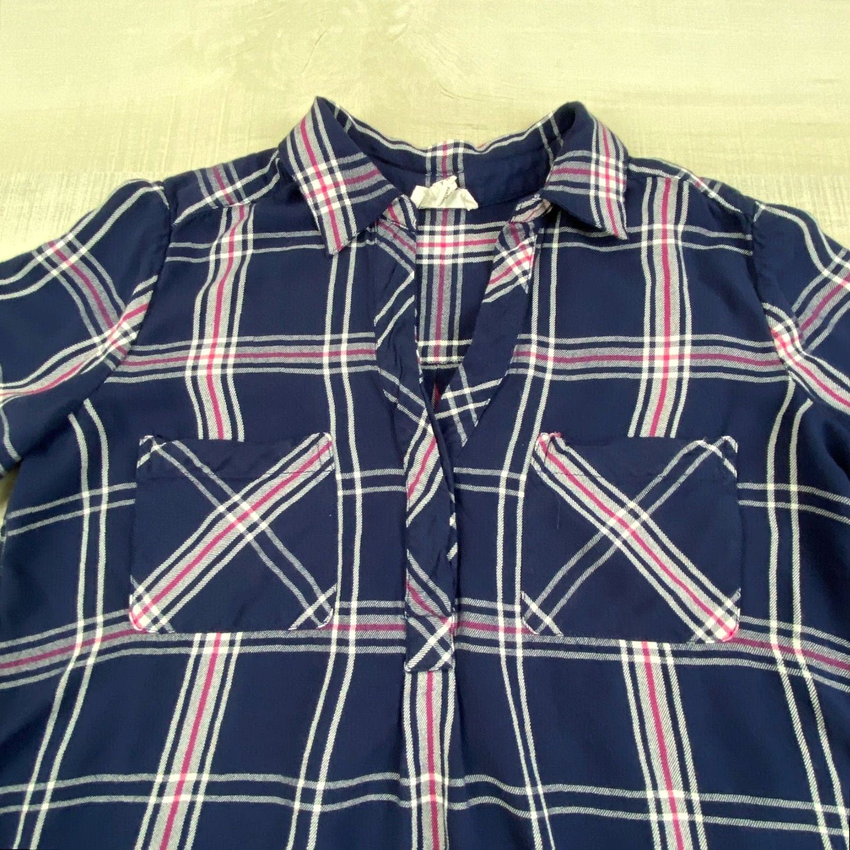 Joie Soft Joie Womens Plaid Flannel Shirt Blue Pink XS Long Sleeve Roll Tab Top Size XS / US 0-2 / IT 36-38 - 2 Thumbnail
