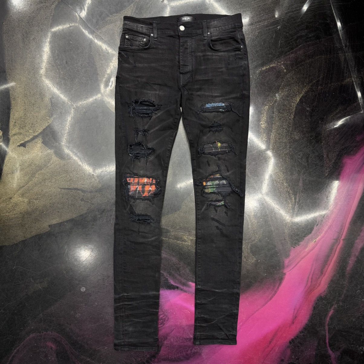 Amiri Amiri MX1 Vintage Animation Patch Jeans Aged Black | Grailed