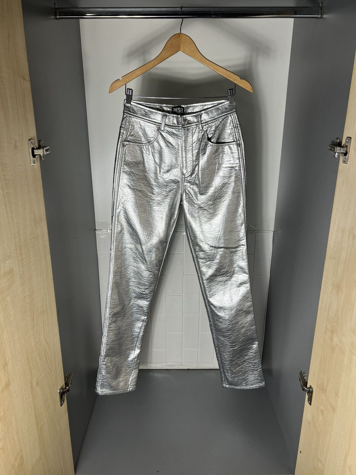 Diesel Black Gold VERY RARE DIESEL P-ARCY SILVER METAL DESIGNER PANTS LUXURY Size 27" / US 4 / IT 40 - 3 Thumbnail