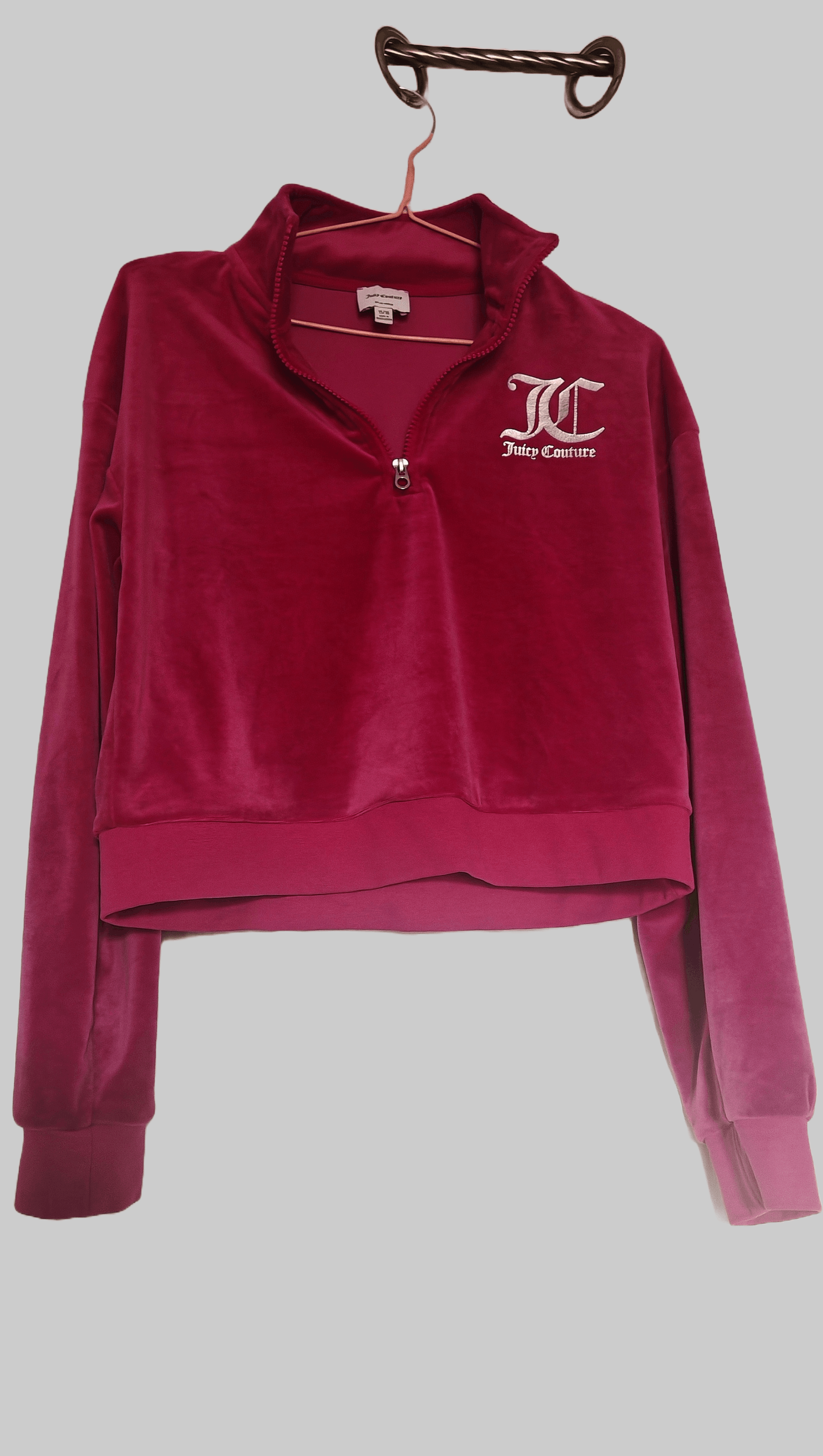 Juicy Couture Pink Juicy Couture Velour Cropped Zip Up Sweatshirt Size M / US 6-8 / IT 42-44 - 4 Thumbnail