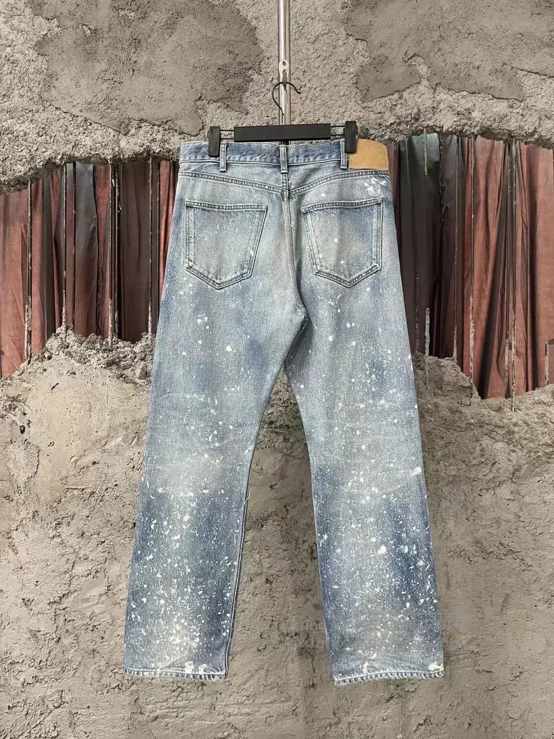 Celine Celine Washed Blue Distressed Splatter Jeans. Size 29" - 2 Thumbnail
