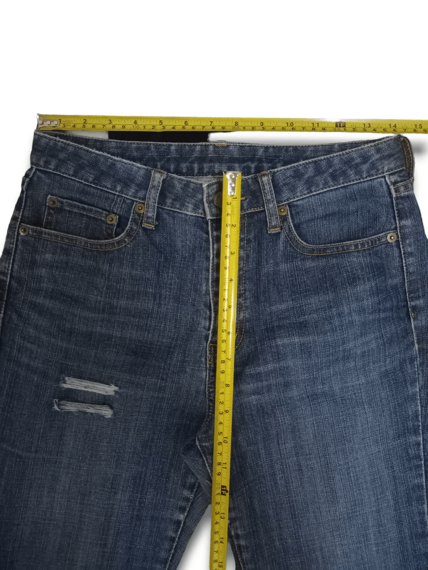 Japanese Brand × Uniqlo Vintage Japanese Uniqlo Blue Wash Distressed Flare Jeans Size US 28 / EU 44 - 8 Thumbnail