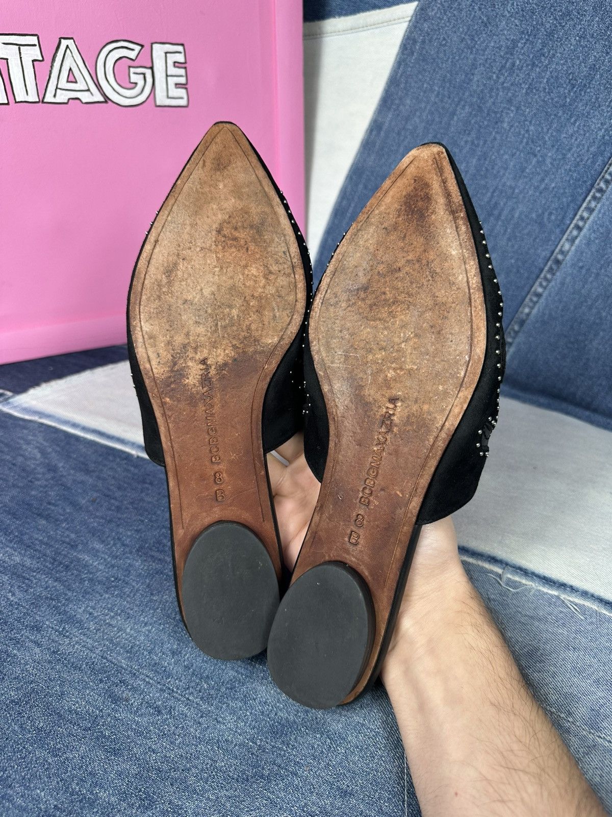 Bcbgmaxazria BCBGMAXAZRIA Nola Mules Suede Leather Black Flat Size US 8.5 / IT 38.5 - 15 Thumbnail