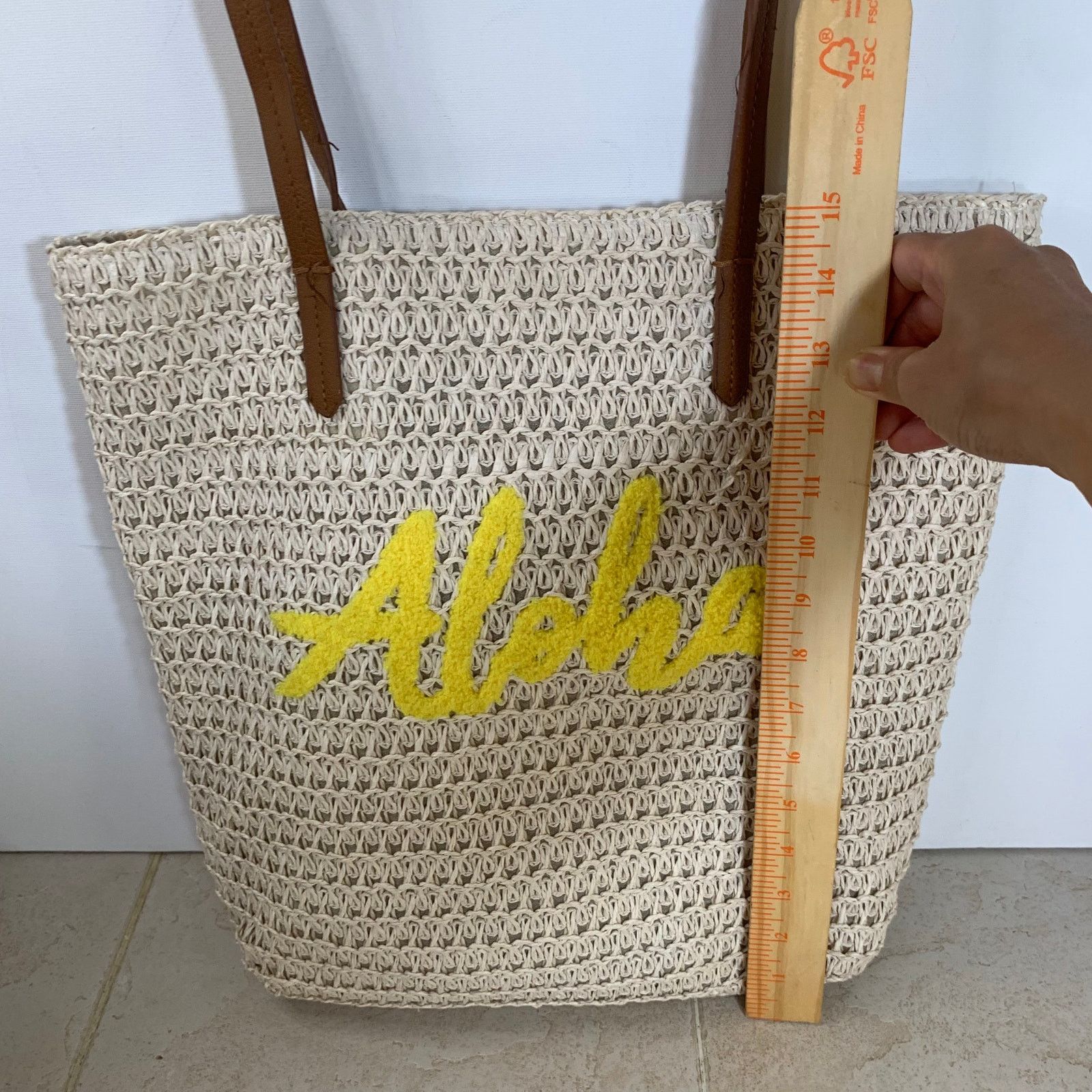 Other Straw Tote Aloha Beach Bag Everyday Tote Yellow Natural Size ONE SIZE - 5 Thumbnail