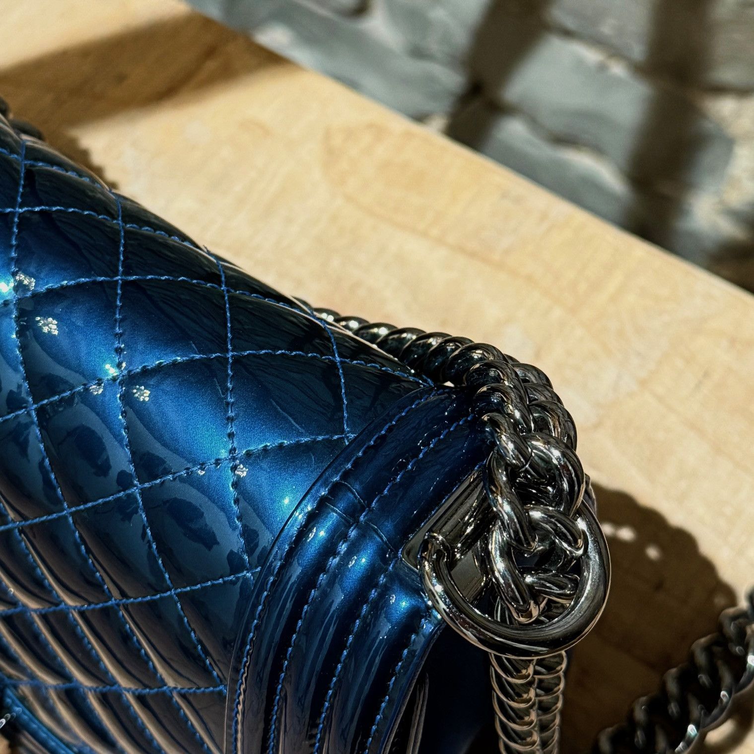Chanel Chanel 2014 Metallic Blue Patent Old Medium Boy Bag Size ONE SIZE - 9 Thumbnail
