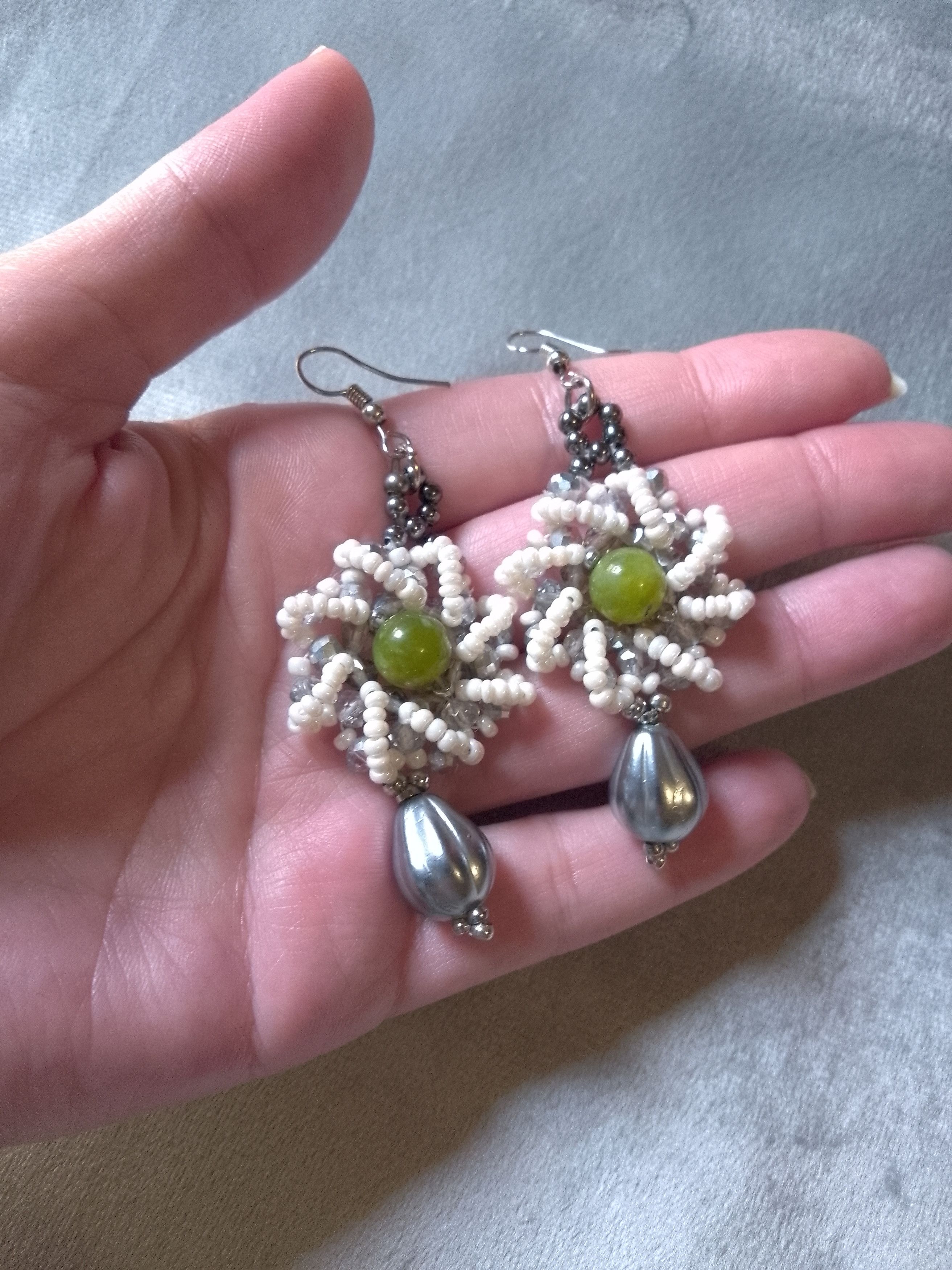 Handmade Earrings. Vintage Style Green Jade Gemstones Chakra Size ONE SIZE - 4 Thumbnail