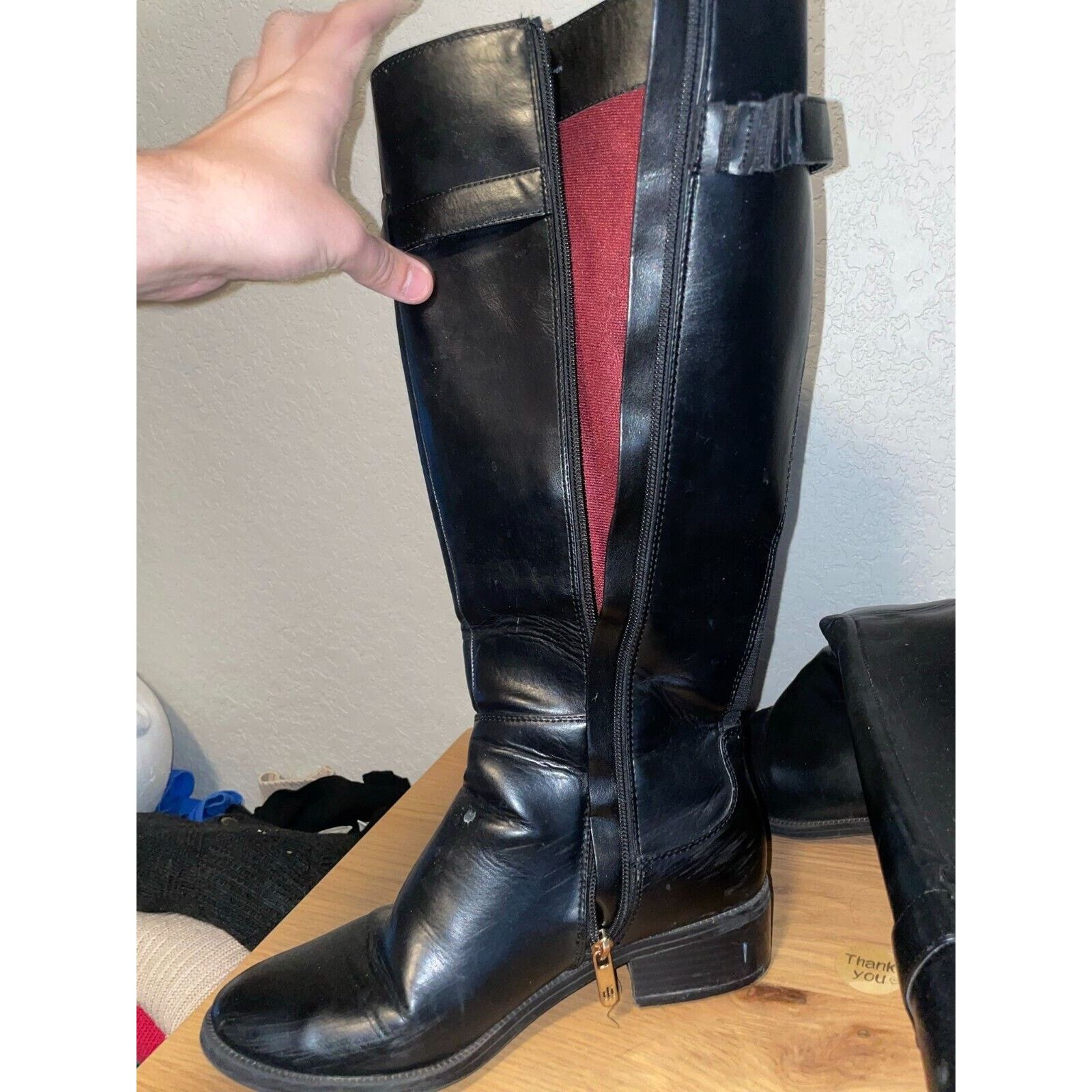 Tommy Hilfiger Womens Tommy Hilfiger Black Boots Faux Leather Tall Shoe 8.5 Size US 8.5 / IT 38.5 - 5 Thumbnail