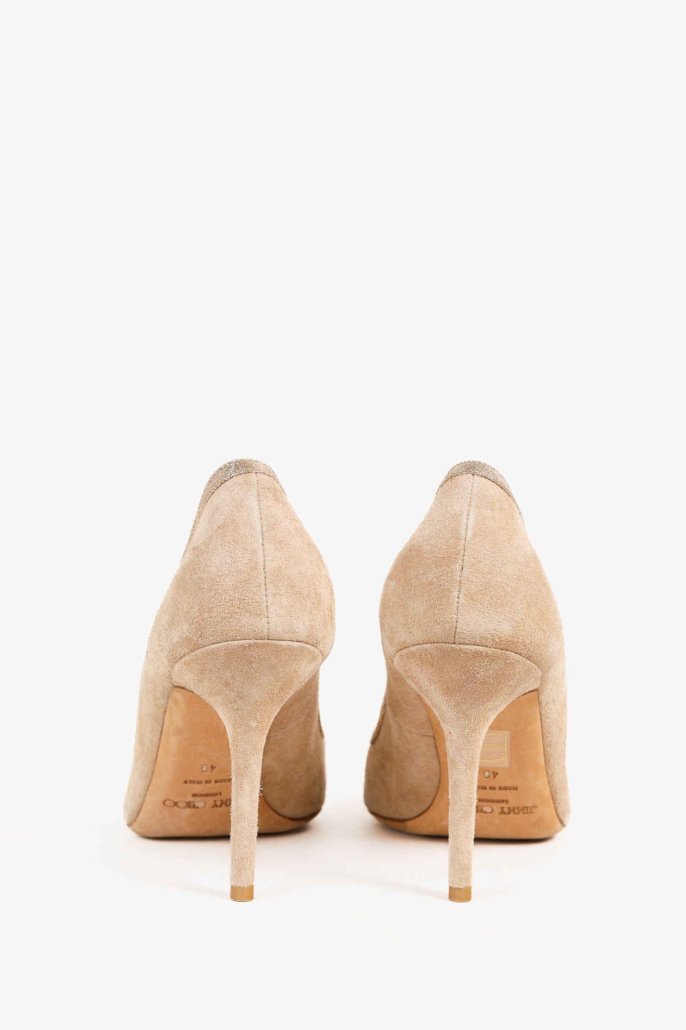 Jimmy Choo Jimmy Choo Beige Suede Glitter-Trimmer Peep Toe Pumps Size US 9.5 / IT 39.5 - 3 Thumbnail