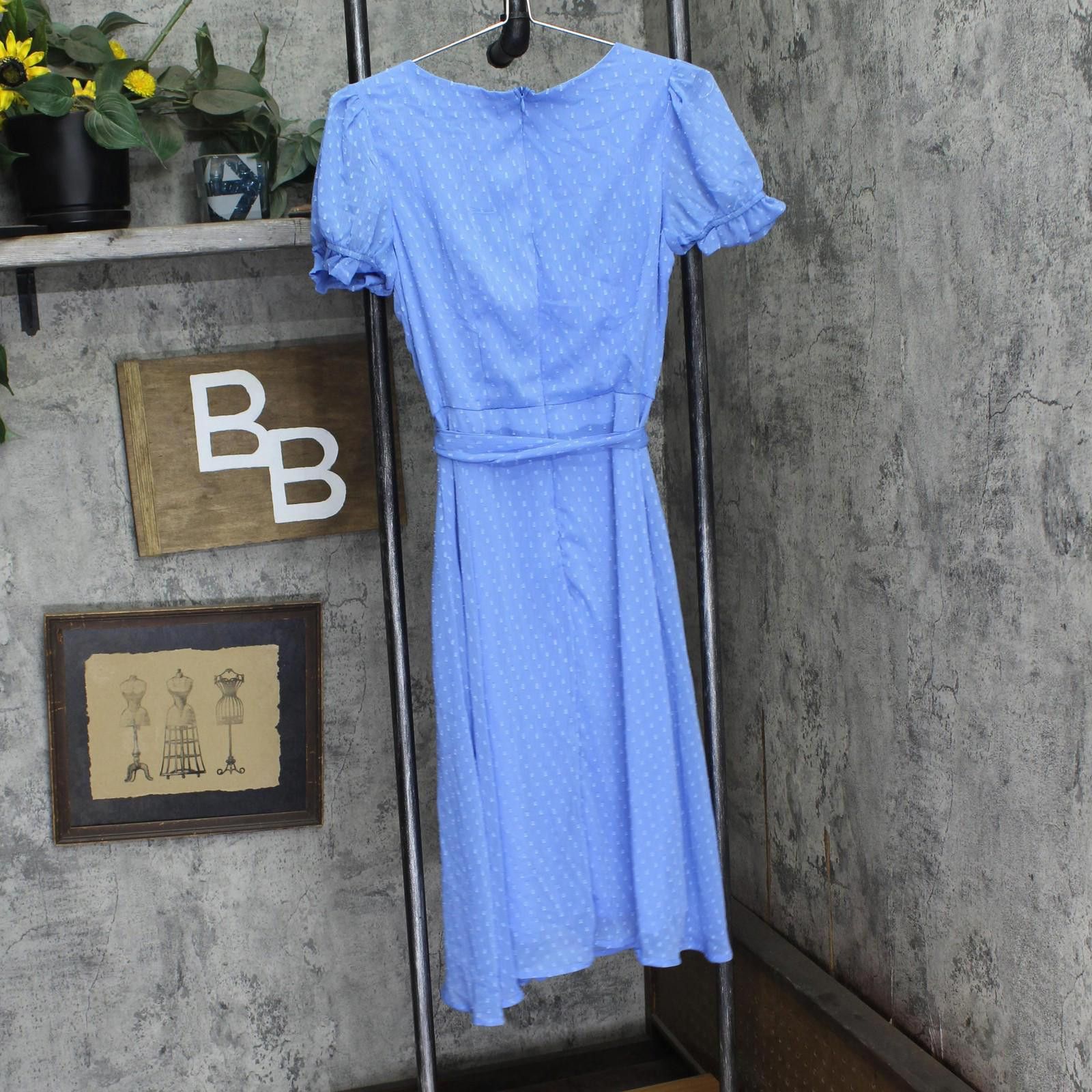 Designer Nwt Ny Collection Sleeve Belted Swiss Dot Dress Sky Blue Pm Size M / US 6-8 / IT 42-44 - 2 Thumbnail