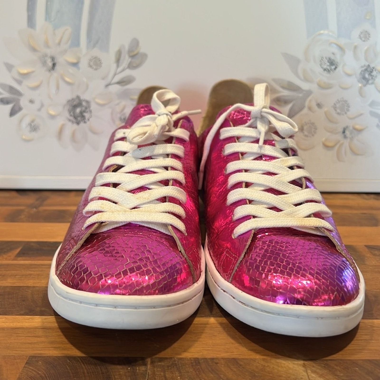 SCHUTZ Schultz Ofelia Metallic Pink Leather Casual Lace-up Sneakers Size US 9.5 / IT 39.5 - 7 Thumbnail