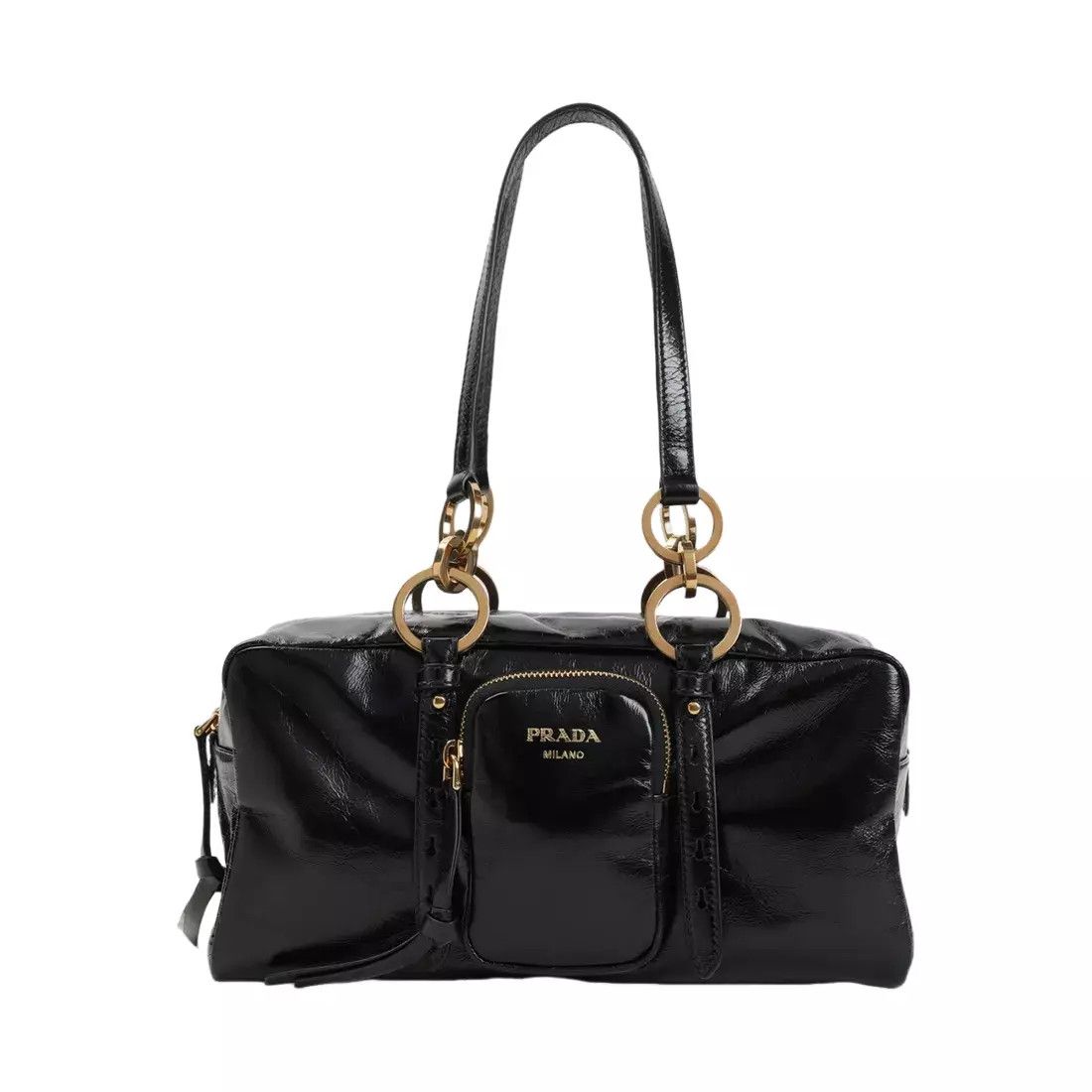 PRADA Dangle Med $3500 Black Leather Top Handle New Auth
