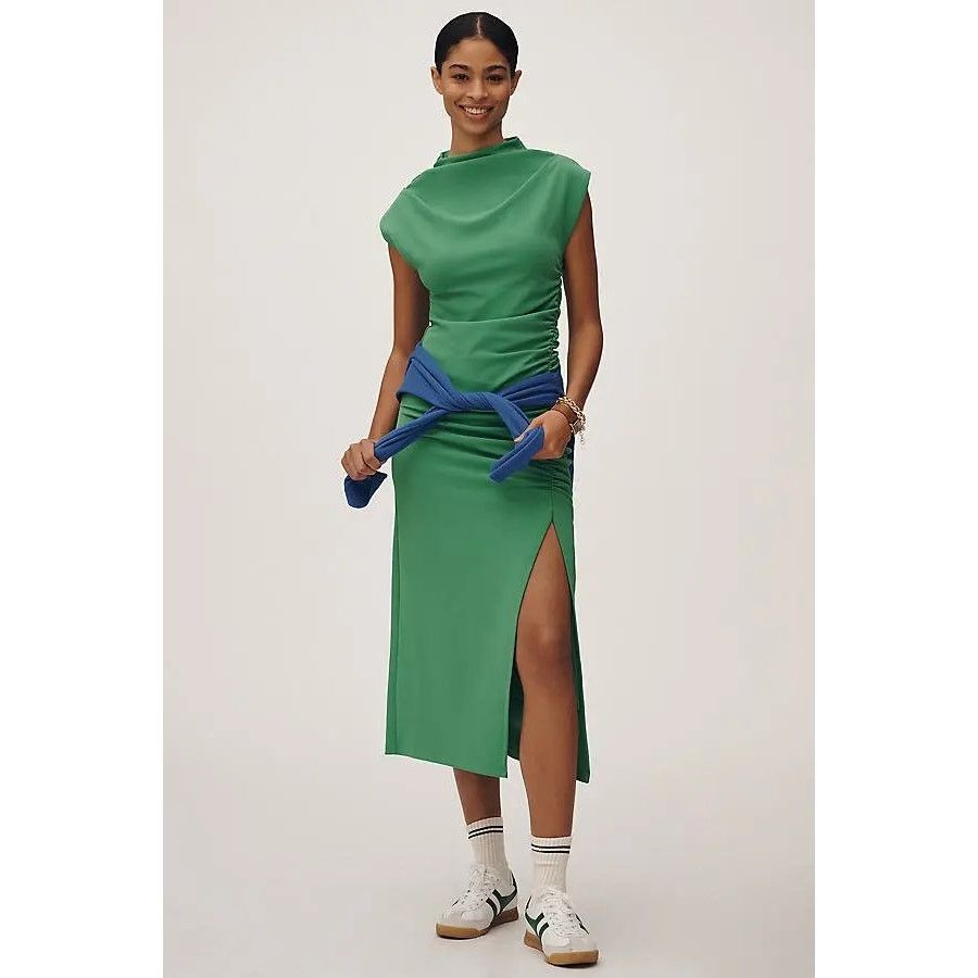 Anthropologie NWT The Maya Ruched Cowl-Neck Midi Dress $160 X-SMALL Green Size XS / US 0-2 / IT 36-38 - 1 Thumbnail