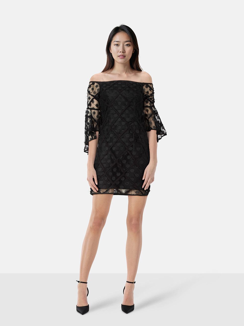MILLY Black Lace Flounce Sleeve Dress Size XS / US 0-2 / IT 36-38 - 1 Thumbnail