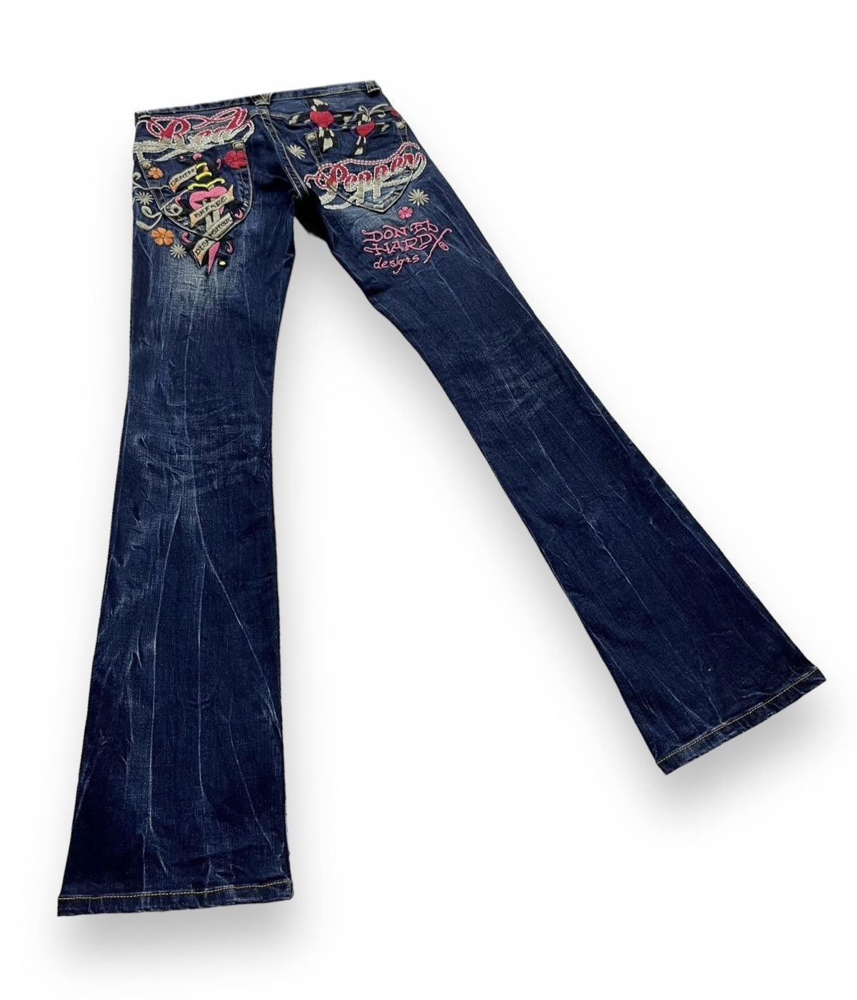 Ed Hardy ART TATTOO WEAR🔥RED PEPPER x ED HARDY Stretched Denim FLARE Size 25" / US 0 / IT 36 - 6 Thumbnail