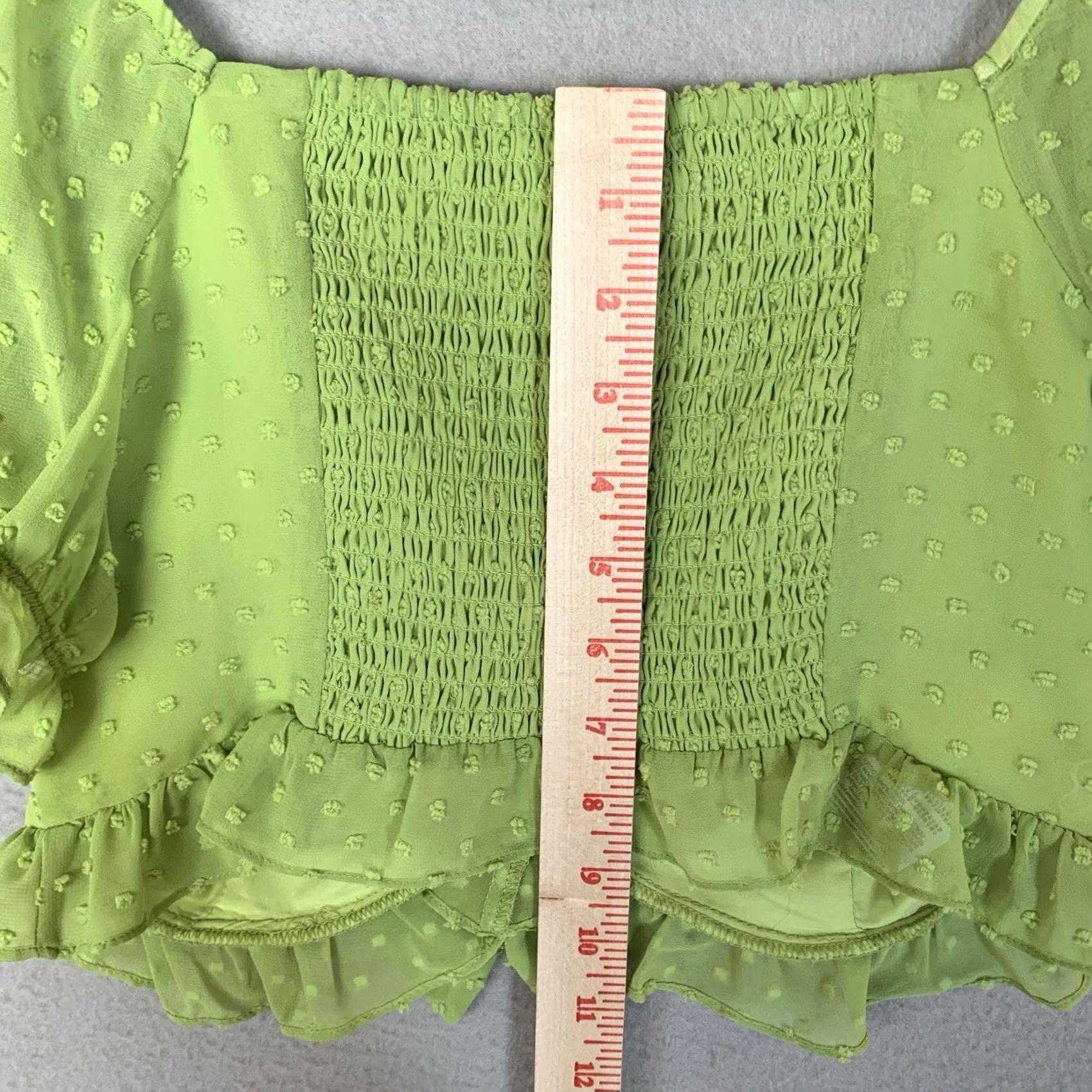 BCBGeneration BCBGeneration Top Women XS Green Cropped Puff Sleeve V-Neck Sheer Tie Y2K Fairy Coquette Blouse Size XS / US 0-2 / IT 36-38 - 7 Thumbnail