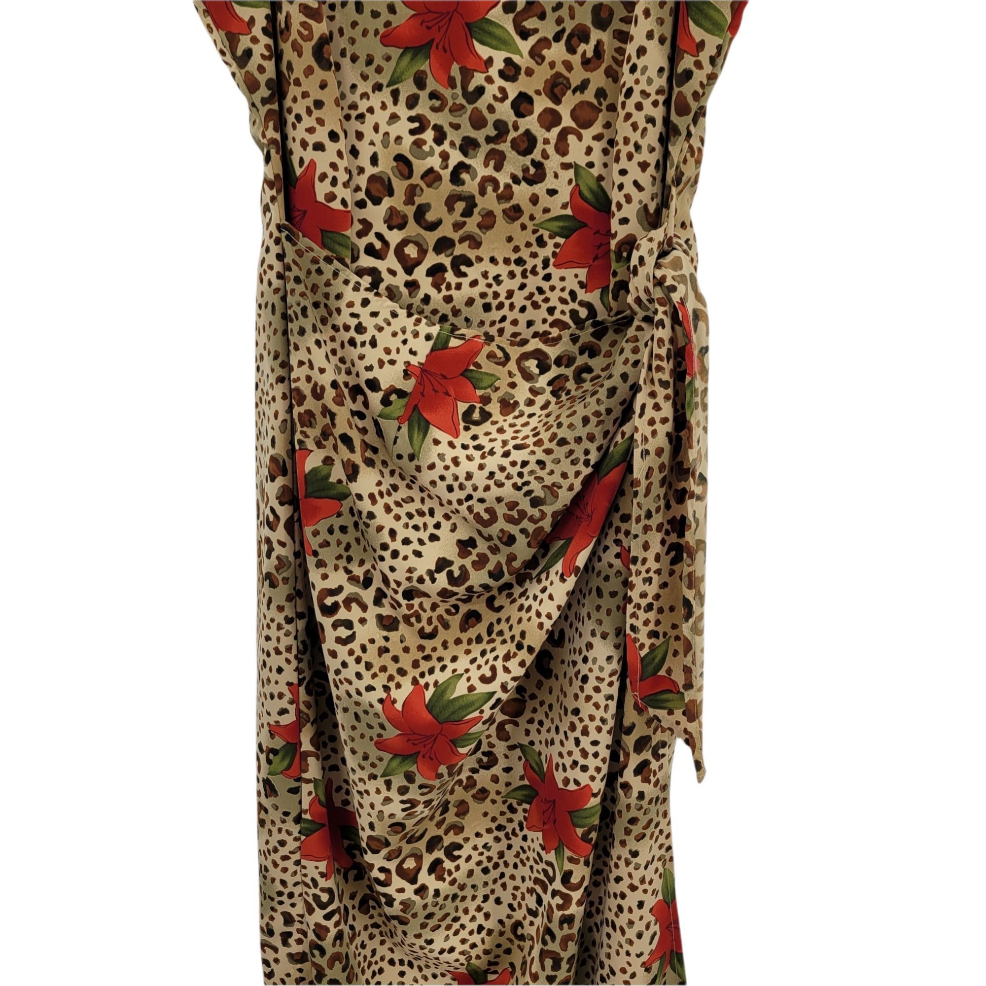 Vintage Vtg Holiday Hostess Maxi Dress Sz M Tan Leopard Red Lily Sid Size M / US 6-8 / IT 42-44 - 5 Thumbnail