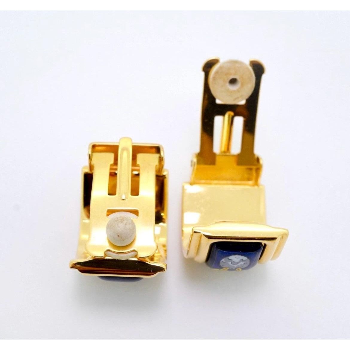 Hermes Vintage Hermes cloisonne golden earrings with blue Size ONE SIZE - 2 Thumbnail