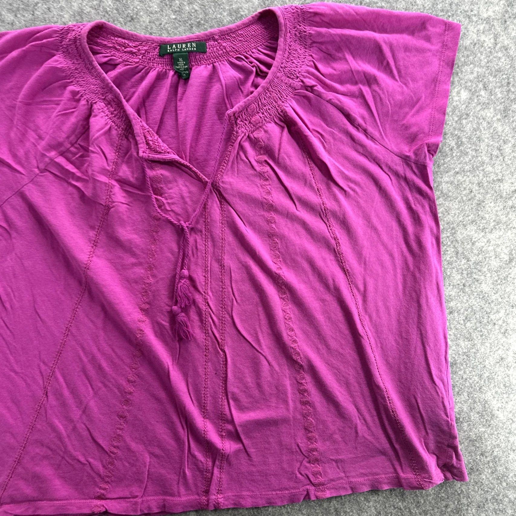 Ralph Lauren Lauren Ralph Lauren Shirt Womens XL Pink Short Sleeve Boho Tassel Blouse Top Adult Regular Size XL Pink bohemian 100% cotton Mens Womens Girls Boys Size XL / US 12-14 / IT 48-50 - 4 Thumbnail