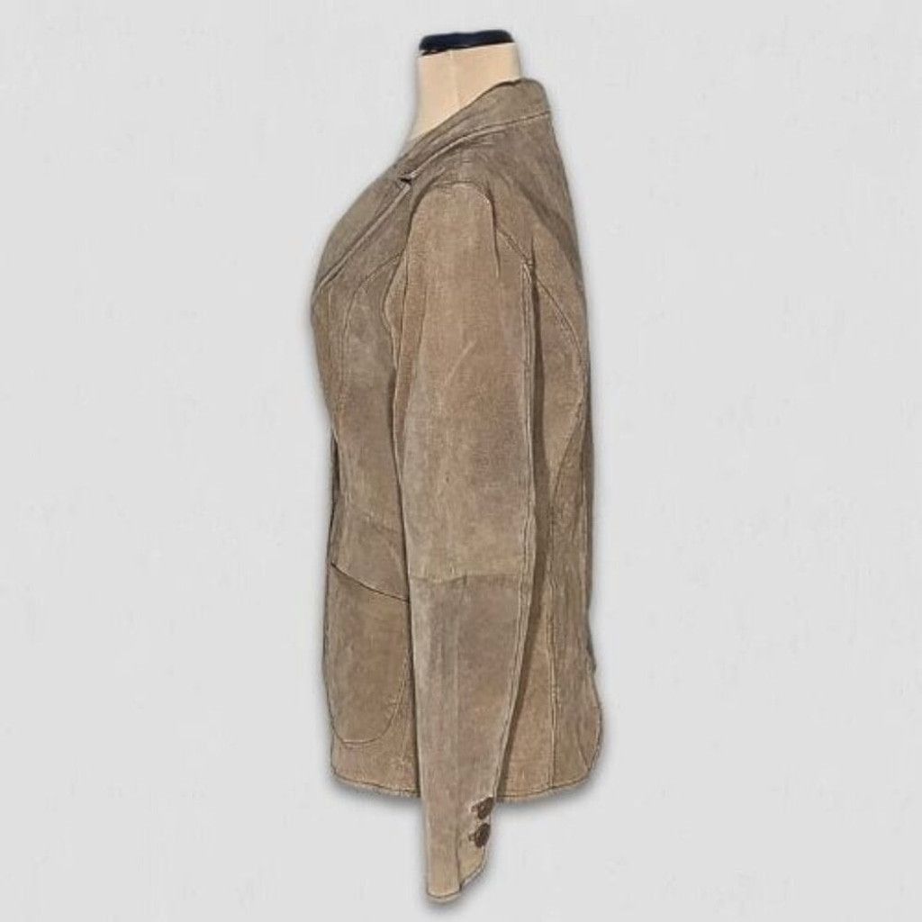 Vintage Y2K Blazer Coat Genuine Suede Leather Lined Camel Brown M Size L / US 10 / IT 46 - 3 Thumbnail