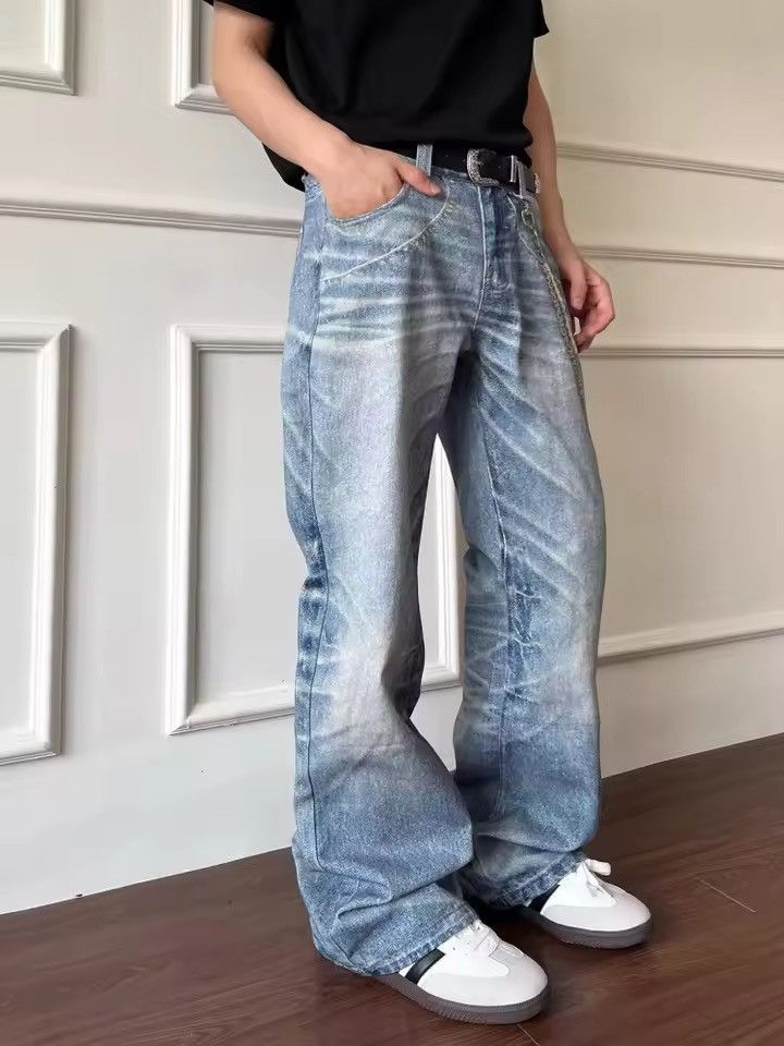 Cyber Y2K Streetwear 3D Printed Washed Blue