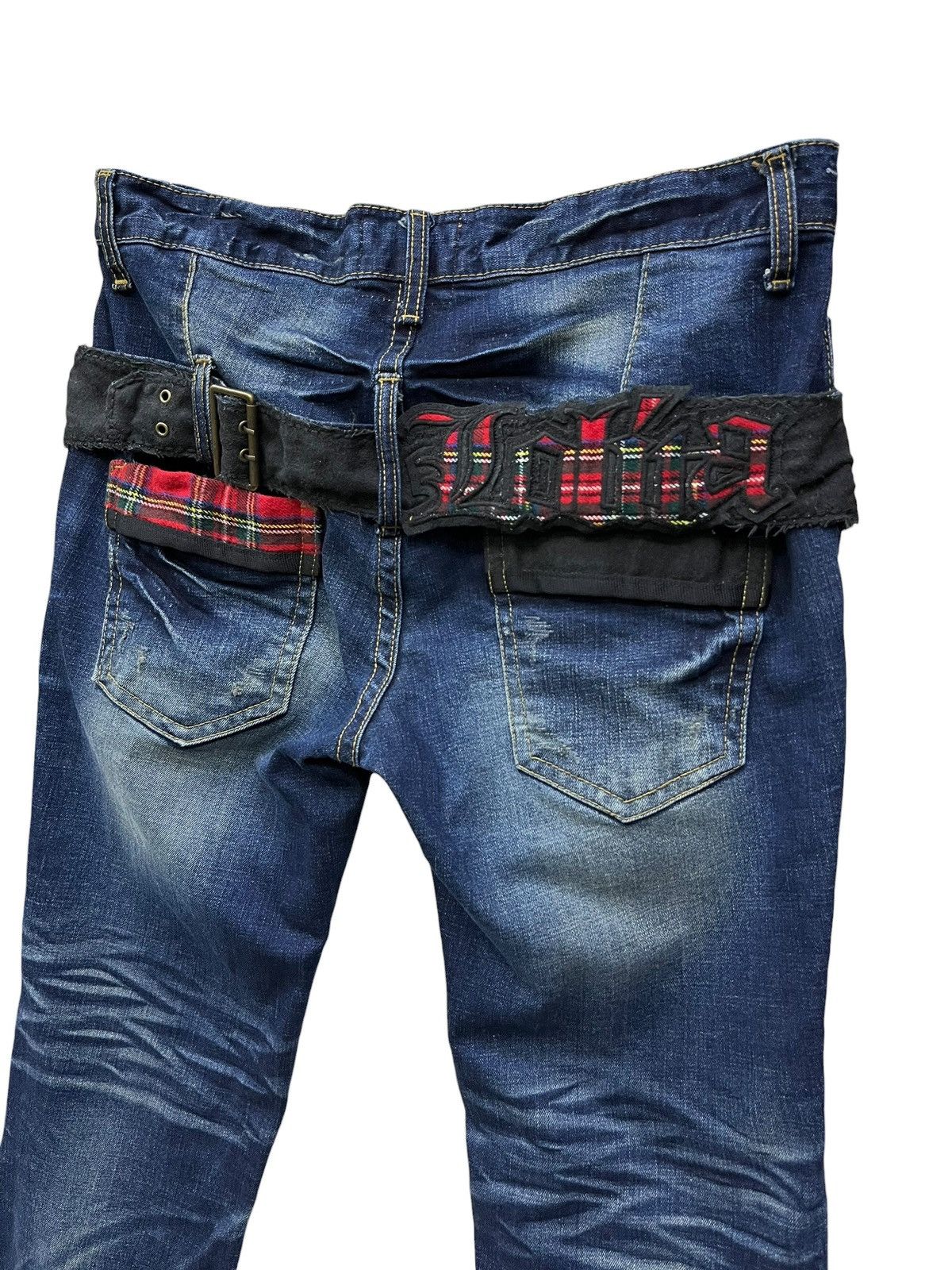 Lolita Jeans Vintage Lolita Madras Tartan Belted Punk Acid Wash Denim Y2K Size US 34 / EU 50 - 1 Thumbnail