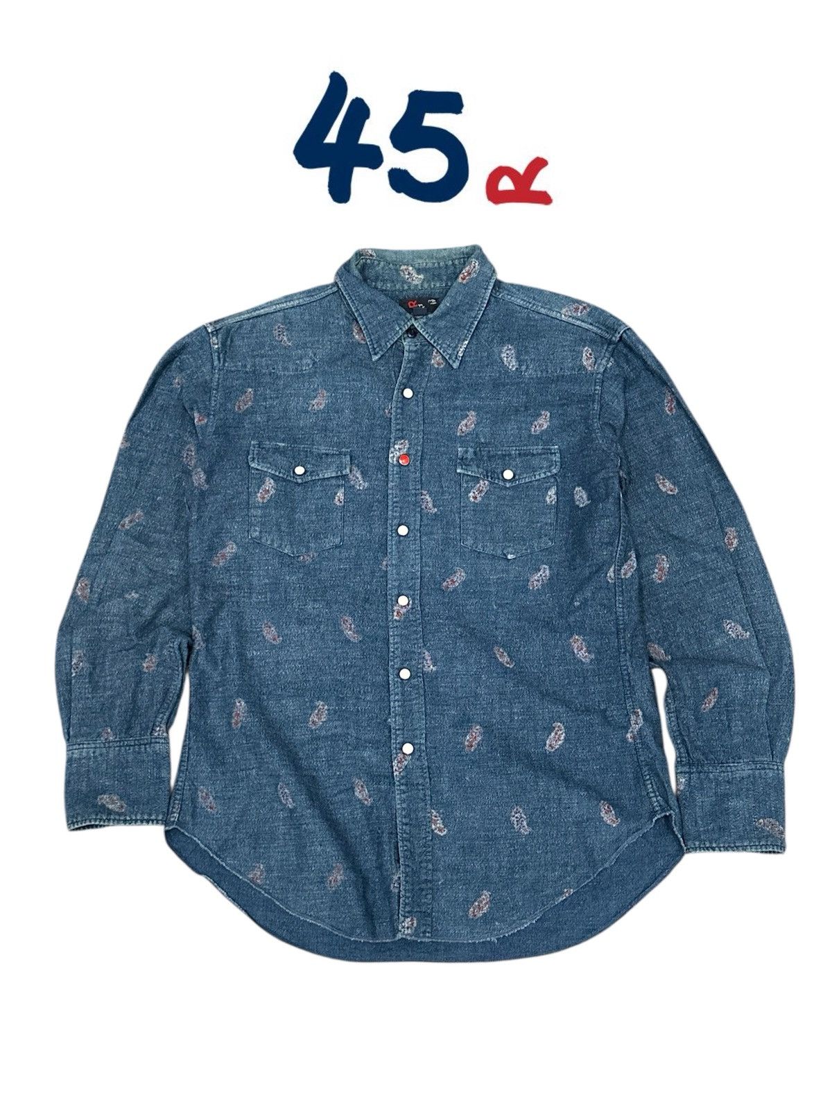 45rpm 45R/45RPM☆Indigo Dyed Paisley L/S Western Snap Button Size US M / EU 48-50 / 2 - 1 Thumbnail