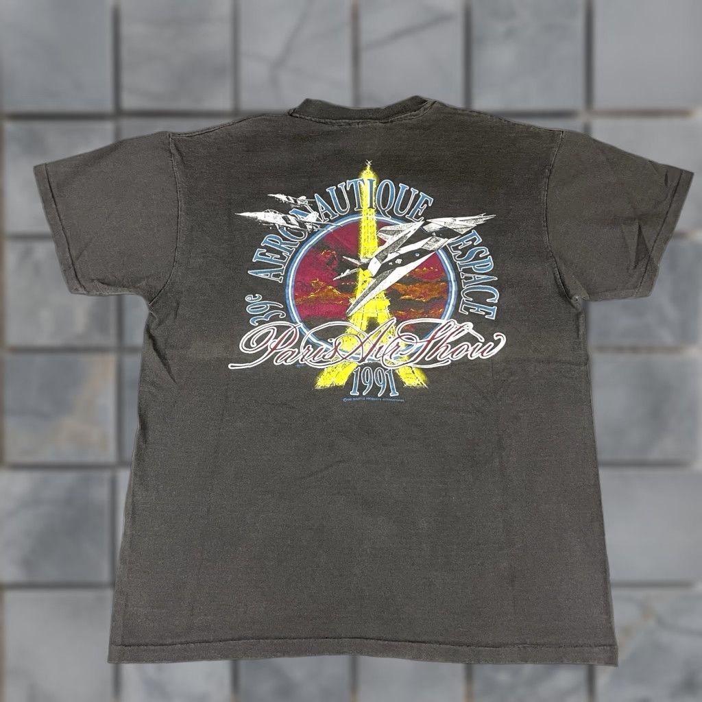 Vintage Vintage Paris Air Show T Shirt Mens Large Black Wings Aviation Distressed Rare L Size US L / EU 52-54 / 3 - 1 Thumbnail