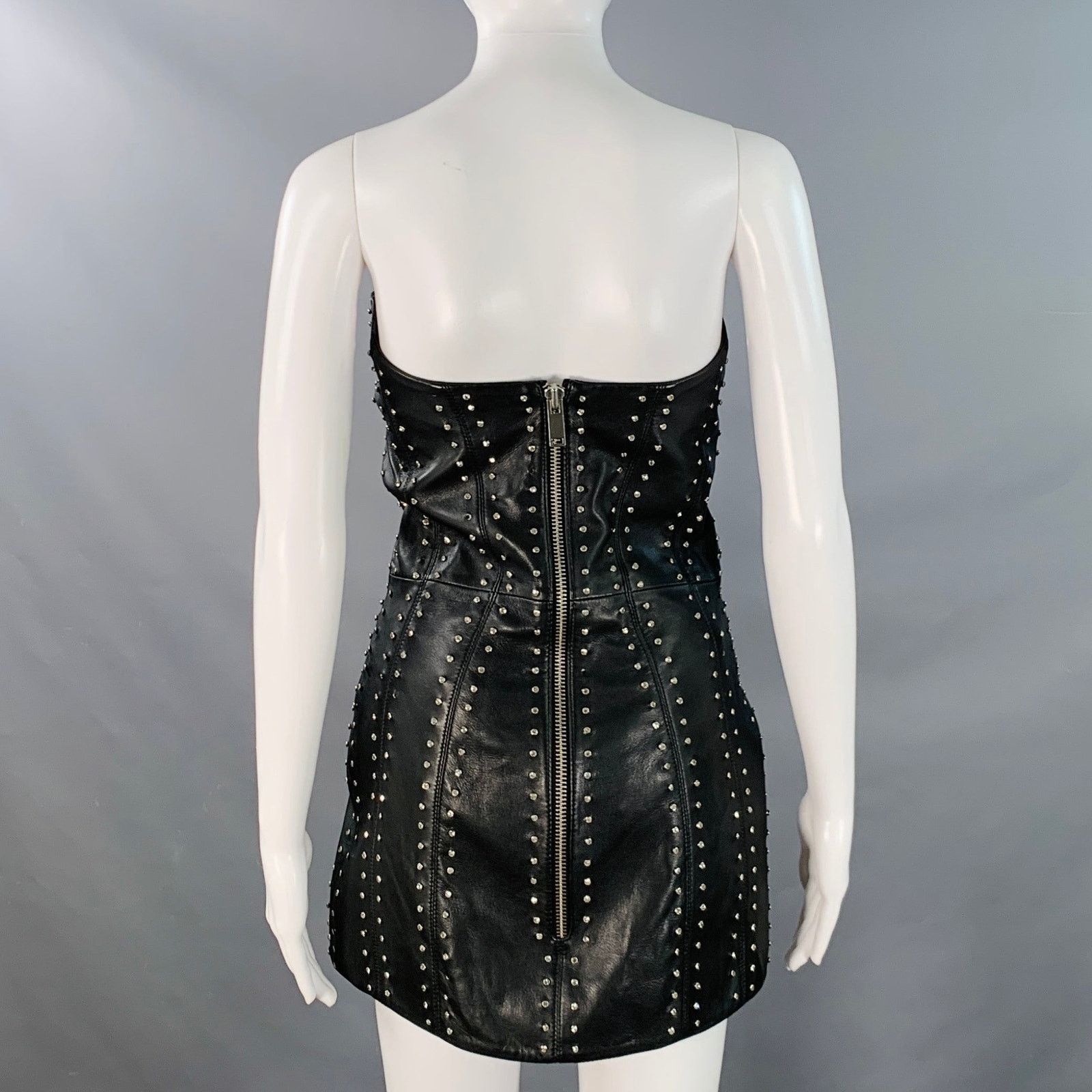 Retrofete S Black Silver Leather Strapless Crystal Studded Mini Dress Size S / US 4 / IT 40 - 3 Thumbnail