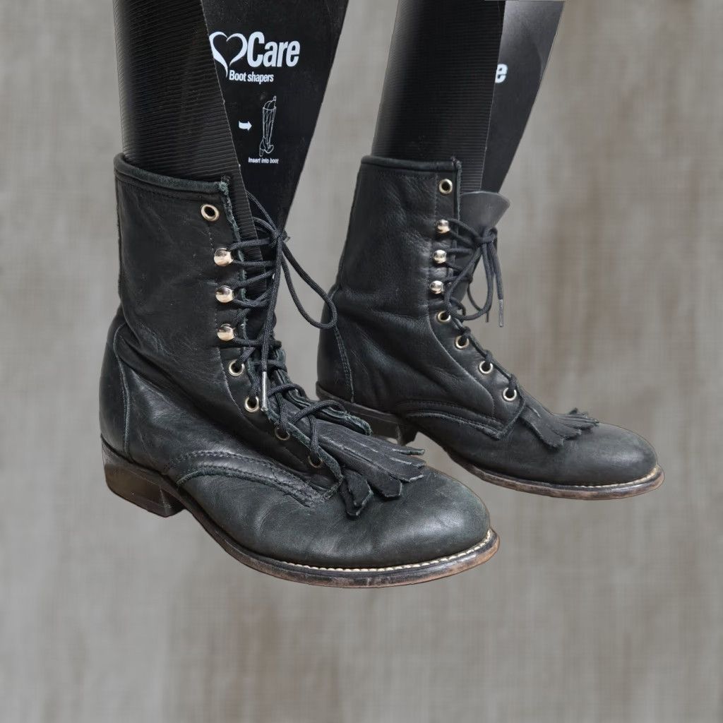 Vintage Laredo Women's Western Boots Black Leather Lace Up Tall Size 7.5 M Size US 8 / IT 38 - 1 Thumbnail