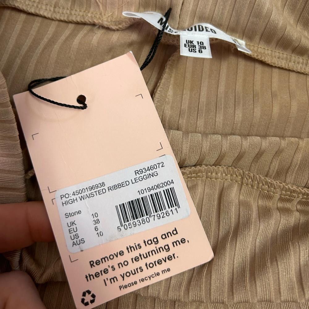 Designer Missguided l NWT High Waisted Ribbed Leggings Tan Size 6 Size 28" / US 6 / IT 42 - 8 Thumbnail