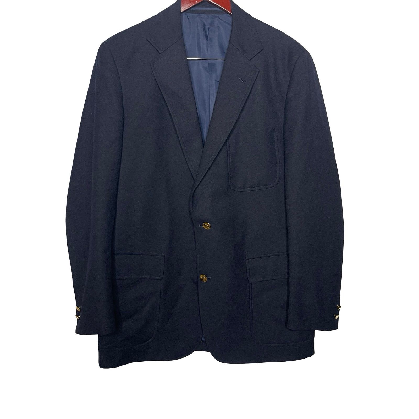 J. Press Navy Blur 100% Wool Gold Button Closure Blazer 44L