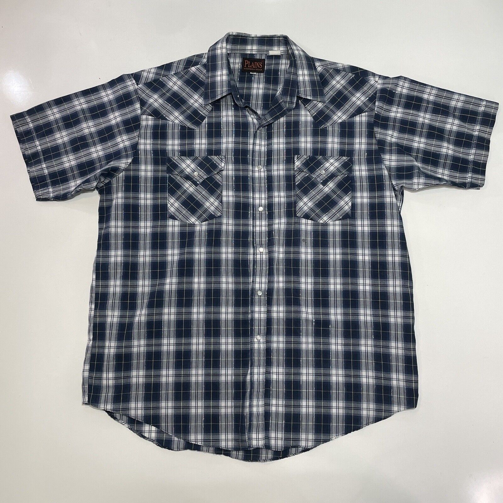 Other VTG Plains Men’s Western Pearl Snap Shirt Silver Thread Blue Size US XL / EU 56 / 4 - 1 Thumbnail