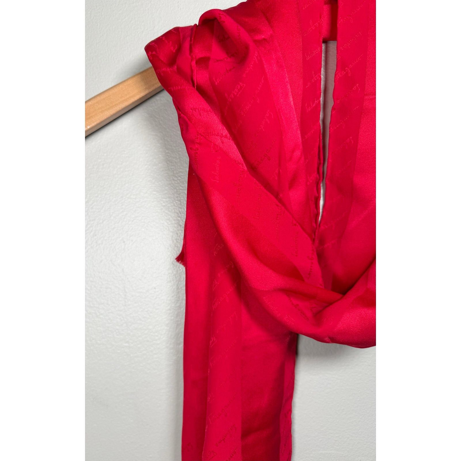 Salvatore Ferragamo Ferragamo Logo Embossed Red Silk Scarf Size ONE SIZE - 7 Thumbnail