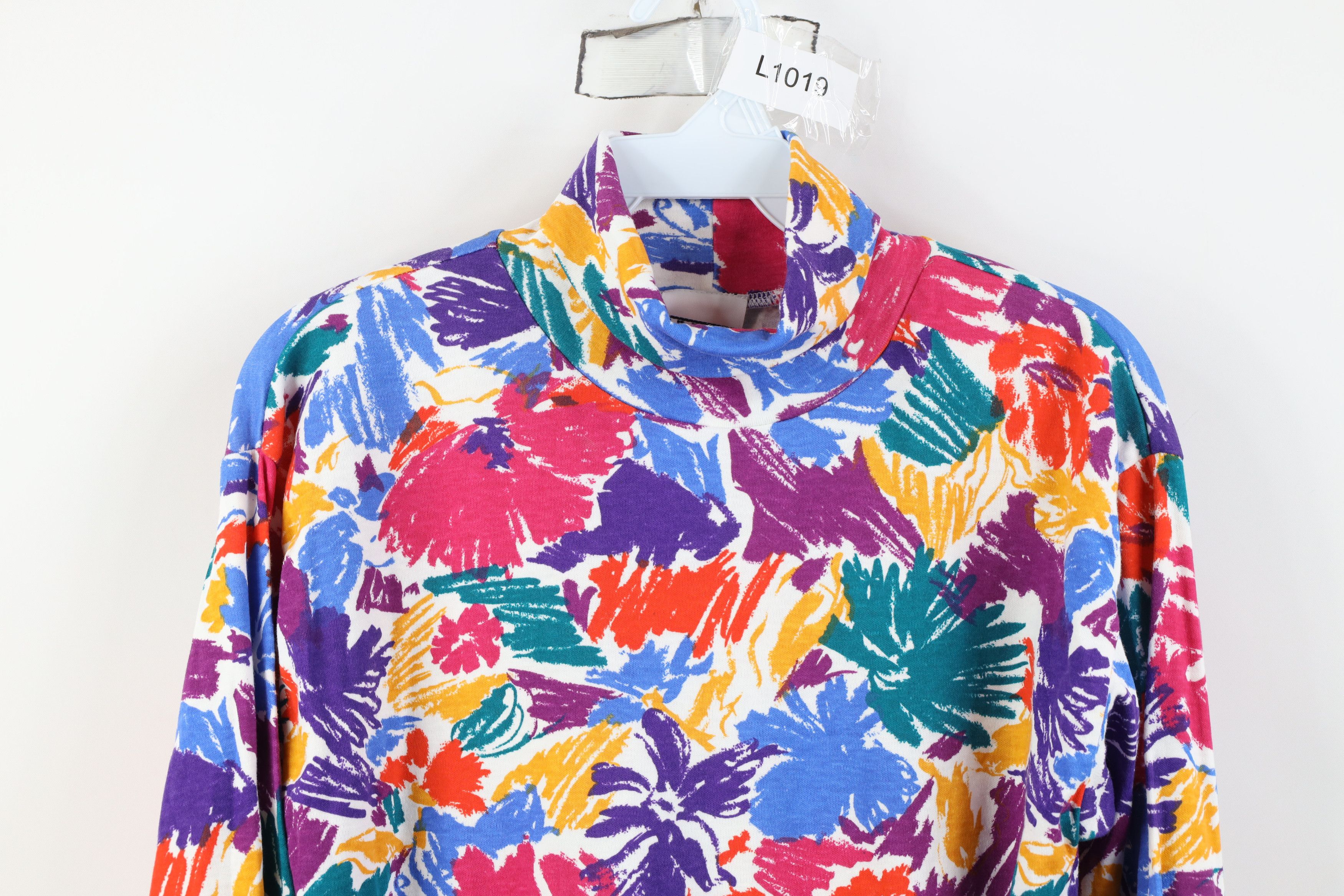 Vintage Vintage 90s Streetwear Abstract Flower Turtleneck T-Shirt Size S / US 4 / IT 40 - 2 Thumbnail