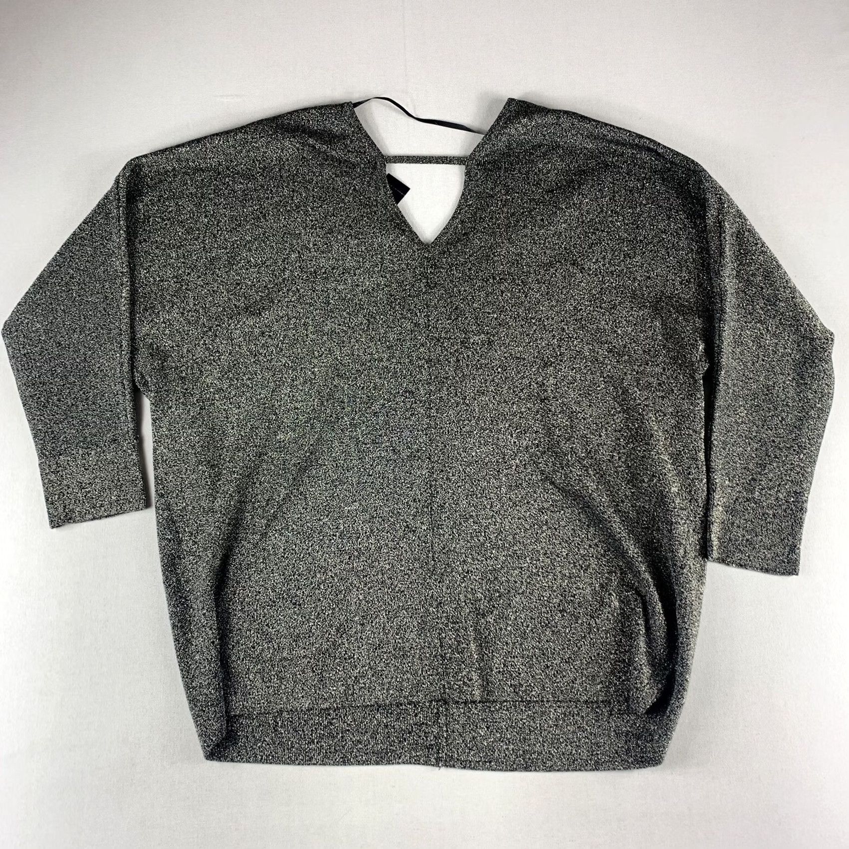 Vintage VINTAGE LANE BRYANT V-NECK BLOUSE Women 22/24 Black NWT Long Sleeve Metallic Silver Blouse Size 3XL / US 20-22 - 7 Thumbnail