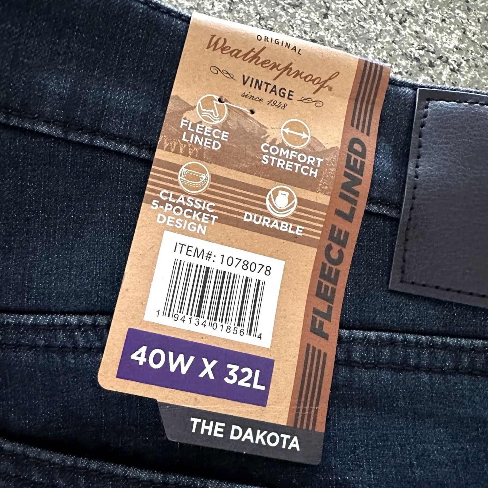 Weatherproof Weatherproof Weatherproof Vintage Jeans The Dakota Mens 40x32 Regular Fleece Lined Cotton Polyester Elastane Blue 40 Regular Mens Jeans Size US 40 / EU 56 - 2 Thumbnail