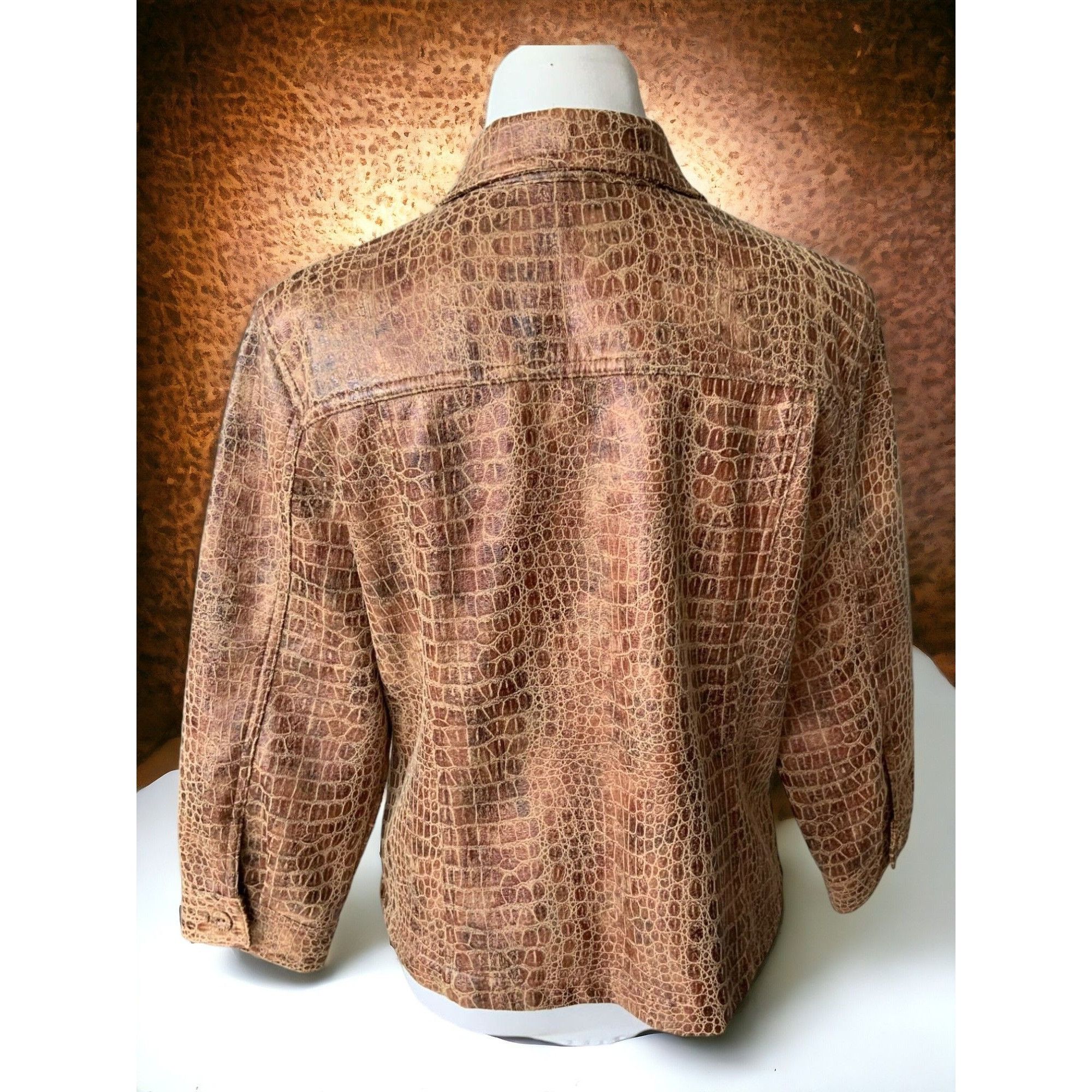 Designer Ruby Rd Faux Crocodile Print Brown Womens Jacket Quarter Sle Size XXL / US 16-18 / IT 52-54 - 8 Thumbnail