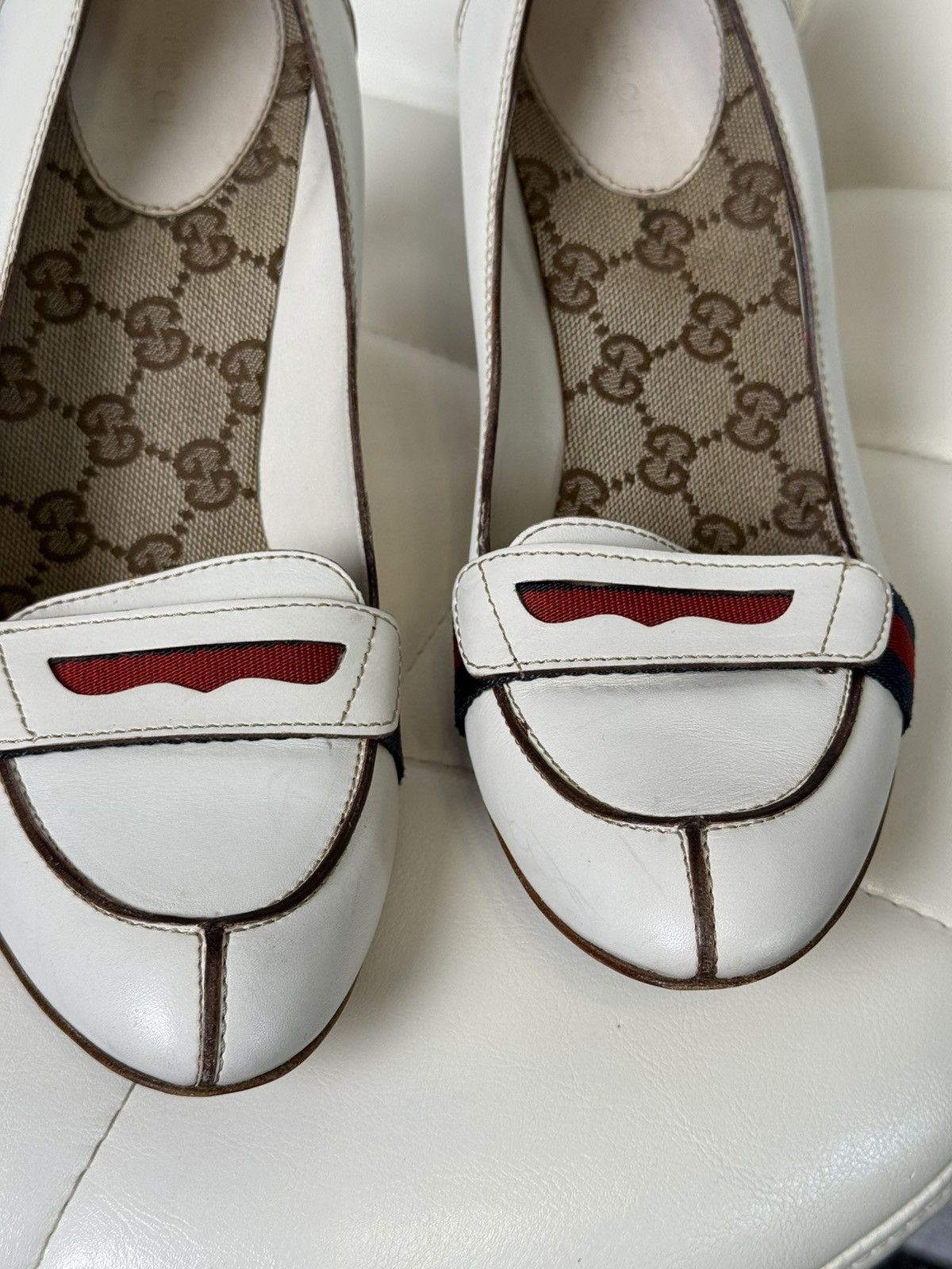 Gucci Gucci Leather Lifford Penny Loafer Pumps Web Stripe Heels Size US 9.5 / IT 39.5 - 16 Thumbnail