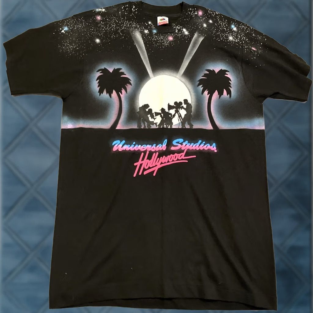 Fruit Of The Loom NWOT Universal Studios Hollywood Puff Print AOP Single Stitch T Shirt L Black Cotton 1990s Graphic Tee Mens Size US L / EU 52-54 / 3 - 1 Thumbnail