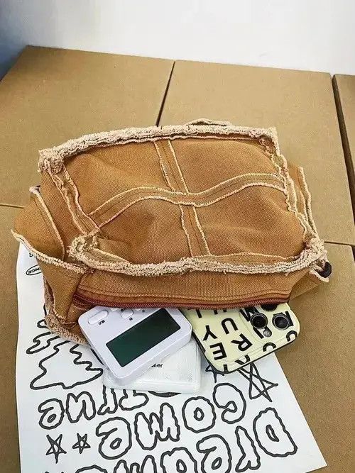 Little Canvas Shoulder Bag Thick Cloth Small Messenger Bag in Brown, Men's