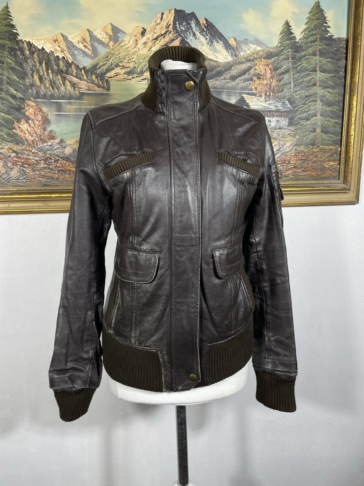 Vintage Brown Retro 90s Genuine Real Leater Bomber Punk Rock Cyber Size S / US 4 / IT 40 - 3 Thumbnail