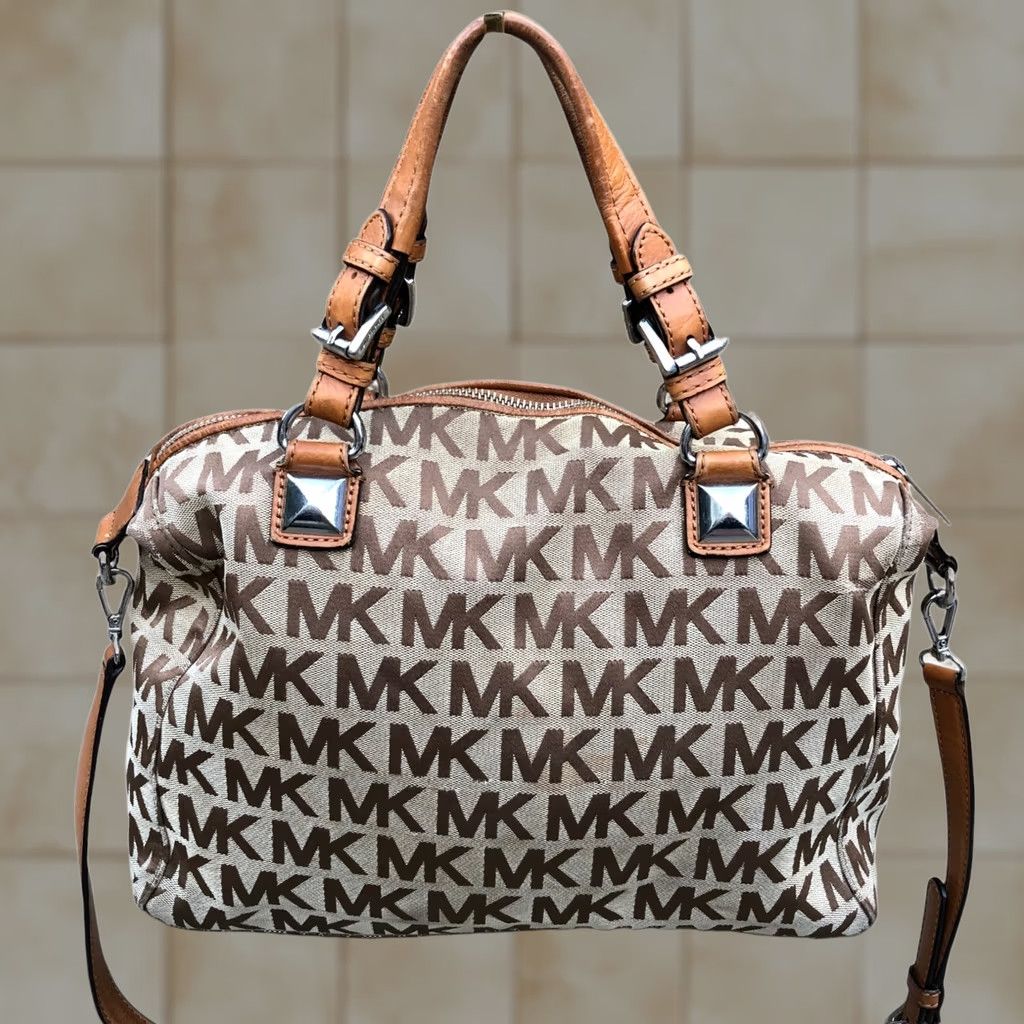 Michael Kors Michael Kors Bedford Crossbody Bag Canvas Leather Purse Brown Zipper Dome Monogram Women Large Size ONE SIZE - 1 Thumbnail